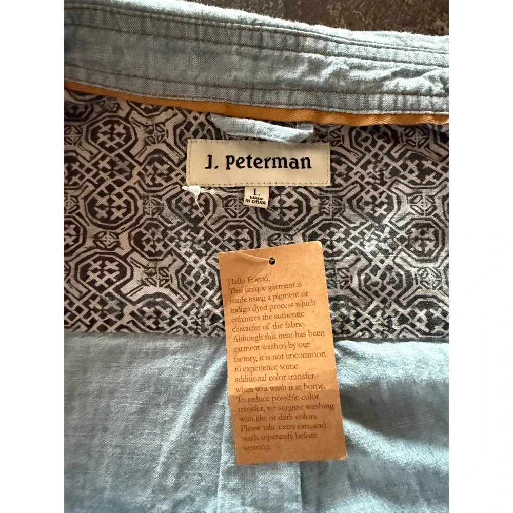 J. Peterman Womens Large Indigo Cotton Chambray Shirt Dress Cowgirl Boho Western - Picture 4 of 14